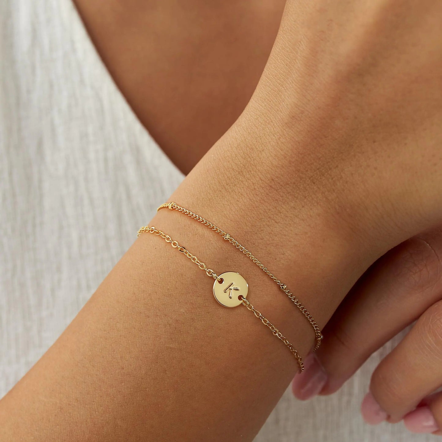 MONOZO Gold Initial Bracelets for Women Trendy - Dainty 18K Gold Plated Layered Beaded Letter Initial Bracelet Personalized Disc Monogram Bracelet Gold Bracelets for Women Jewelry Gifts Trendy Stuff Y